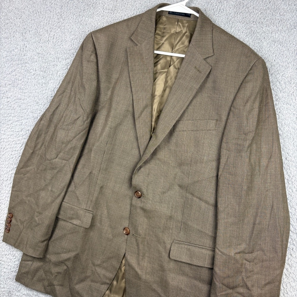 Lauren Ralph Lauren Blazer Mens 42L Brown Silk Wool Blend Micro Check Sport Coat